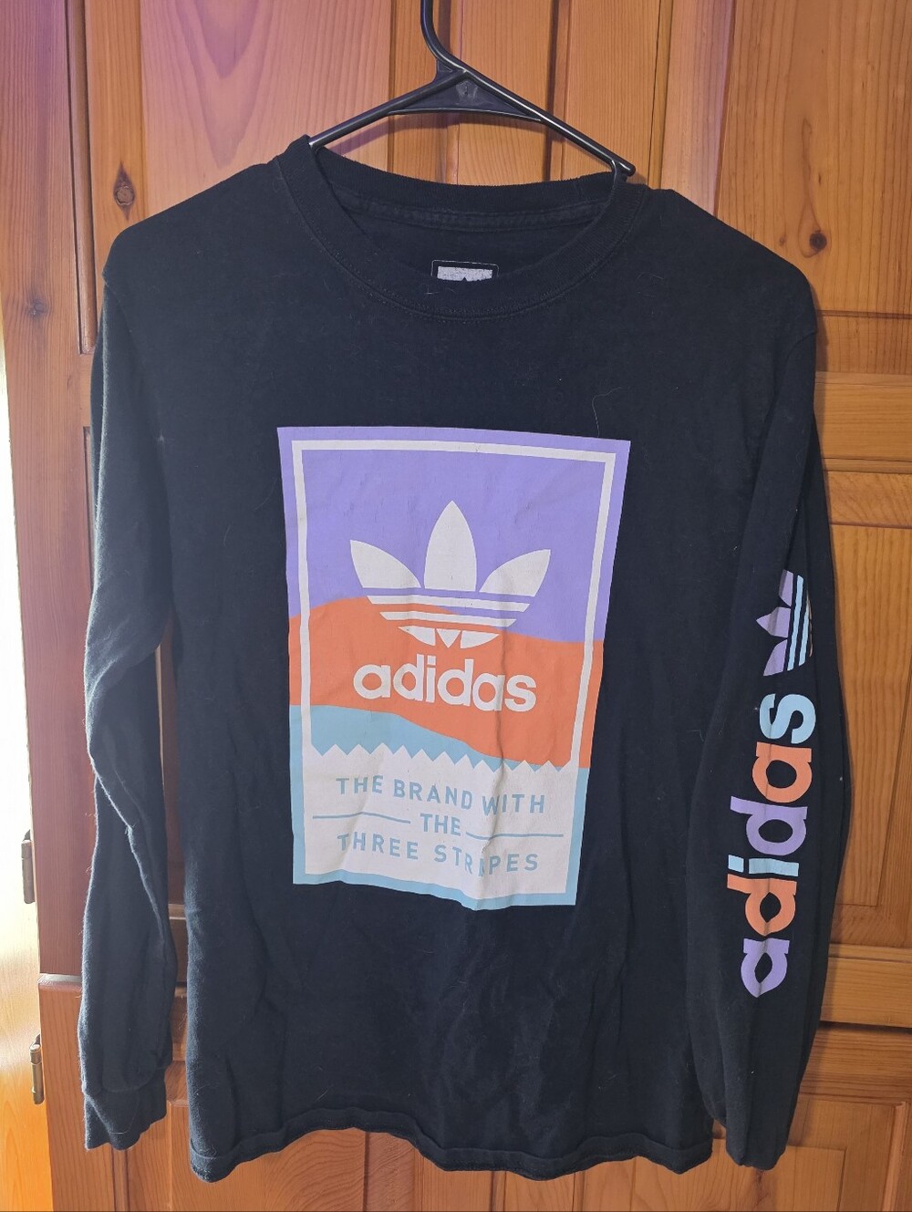 adidas Black Long Sleeve Tee with Pastel Multi-Color Logo